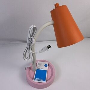 Room Essentials Pink LED Task Lamp Orange Cone Shade Adjustable Arm Modern
